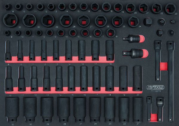 Set di bussole a percussione SCS KS Tools 3/8"+1/2", 73 pezzi nell'inserto di sistema 1/1, 711.0073