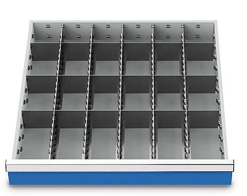 Inserti per cassetti Bedrunka+Hirth T736 R 24-24, per altezza frontale 100/125 mm, 5 x MF 600 mm, 18 x TW 100 mm, 149BLH100