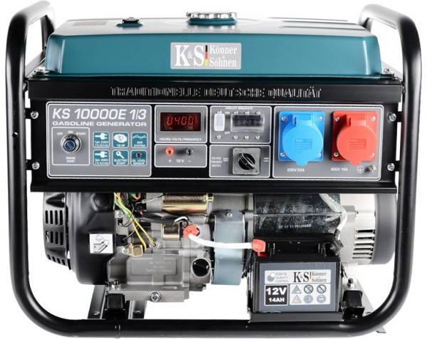 Generatore di corrente a benzina Könner & Söhnen 8000W con avviamento elettrico, 1x32A(230V)/1x16A(400V), 12V, regolatore volt, display, KS 10000E-1/3