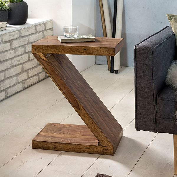 Tavolino Wohnling MUMBAI in legno massello Sheesham Z Cube alto 59 cm design marrone stile country, WL1.303