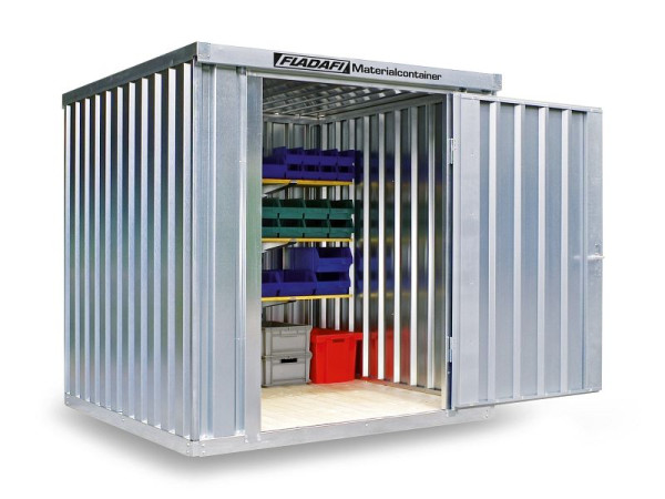Container materiale FLADAFI MC 1200, zincato, smontato, con pavimento in legno, 2.100 x 2.170 x 2.150 mm, porta ad un battente sul lato 2 m, F12200101