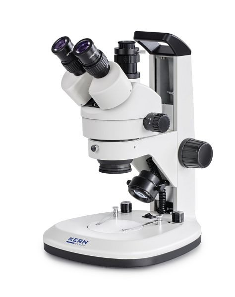 KERN Optics stereomicroscopio con zoom, con impugnatura, Greenough 0,7 x - 4,5 x, trinoculare, oculare HWF 10x / Ø 20 mm di altezza, alimentatore integrato, OZL 468