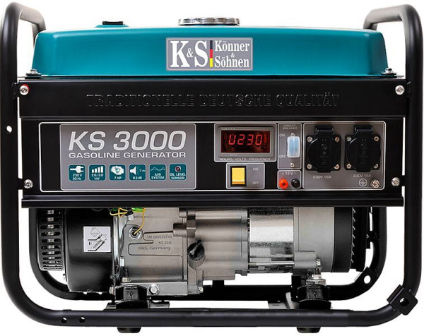 Generatore a benzina Könner & Söhnen 3000W, 2x16A (230V), 12V, regolatore volt, protezione basso livello olio, protezione da sovratensione, display, KS 3000