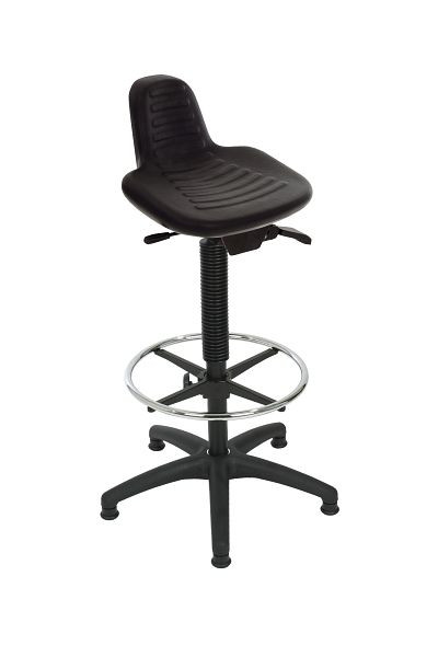Supporto per stare in piedi Lotz, sedile ergonomico in PU nero, regolabile in altezza 640-890, croce in plastica, anello per i piedi, 4775.01