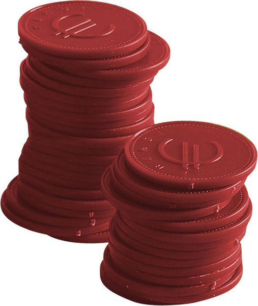 Monete deposito Bar up - Conf.: 100 pezzi, Ø25 mm, rosso, 665145