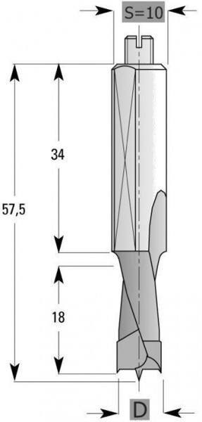 Punta per tasselli Edessö HW S10, fresata interna, A: 5, B: 18, GL: 57,5 - RH, 143205001