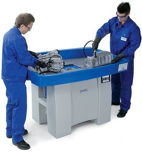 DENIOS Safety Cleaner L 800, dispositivo di pulizia delle parti in PE per solventi, con vasca extra grande, 187-870