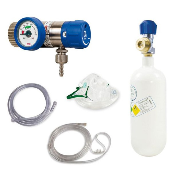 Set completo di ossigeno MBS Medizintechnik - riduttore di pressione e bottiglia 0,8 litri, opzione o208