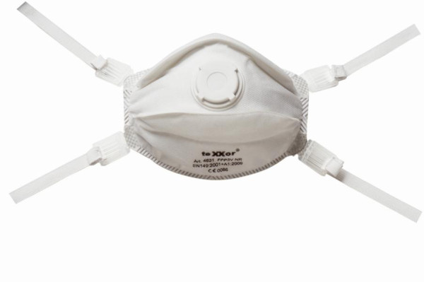teXXor maschera per polveri sottili FFP3/V "NR" con clip per naso, colore: bianco, confezione da 60 pezzi, 4831