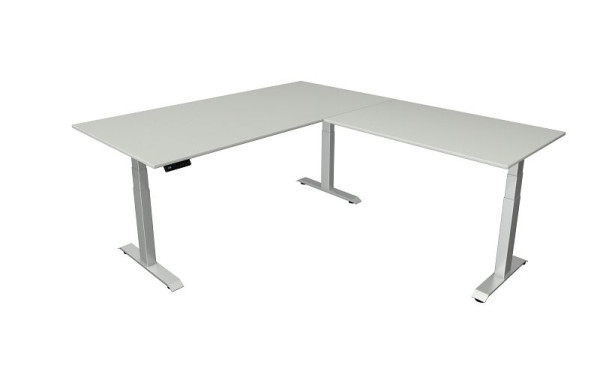 Tavolo per sedersi/in piedi Kerkmann L 2000 x P 1000 mm con elemento aggiuntivo 1200 x 800 mm, regolabile elettricamente in altezza da 640-1290 mm, grigio chiaro, 10043311
