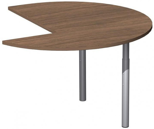 tavolo aggiuntivo geramöbel tre quarti di cerchio sinistro con piedini di appoggio, regolabile in altezza, 1200x1200x680-820, noce/argento, N-647011-NS