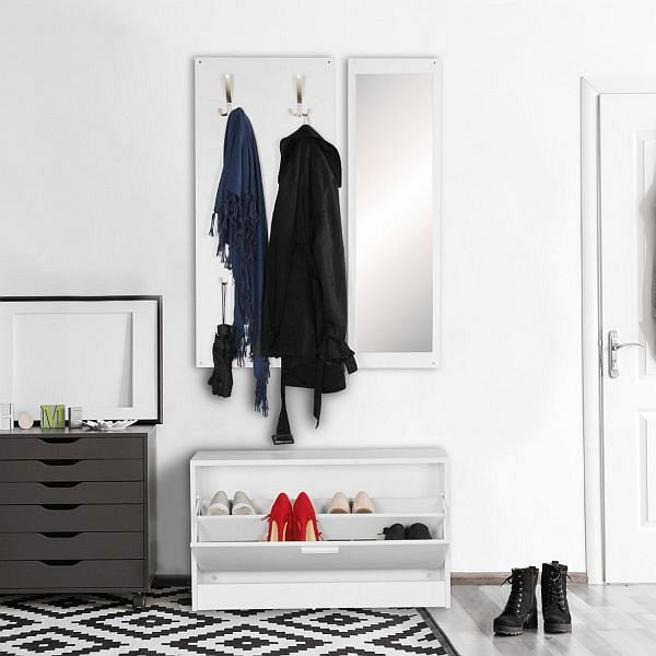 Wohnling JANA armadio a parete con specchio e scarpiera in truciolato bianco, WL5.166