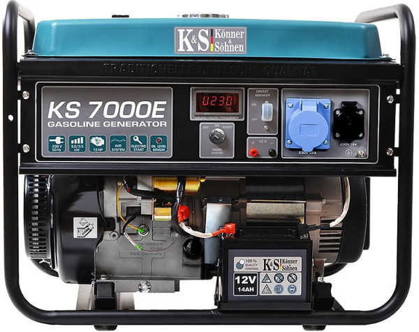 Generatore di corrente E-start a benzina Könner & Söhnen 5500W, 1x16A(230V)/1x32A(230V), 12V, regolatore volt, protezione basso livello olio, protezione da sovratensione, display, KS 7000E