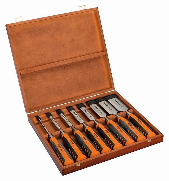 Set di scalpelli per legno Bahco, 6,10,12,16,18,25,32,36 mm, in scatola di legno, 424P-S8-EUR
