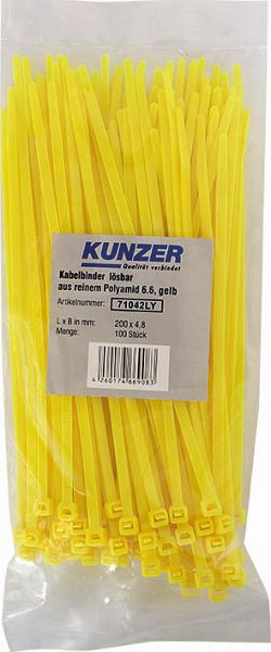 Fascette Kunzer 200 x 4,8 gialle (100 pezzi) rimovibili, 71042LY
