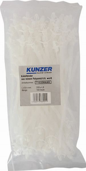 Fascette Kunzer 200 x 4,8 bianche (100 pezzi) con ancoraggio, 71035WANK