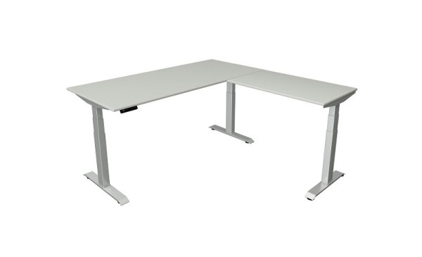Tavolo per sedersi/in piedi Kerkmann L 1800 x P 800 mm con elemento aggiuntivo 1000 x 600 mm, regolabile elettricamente in altezza da 640-1290 mm, grigio chiaro, 10043111
