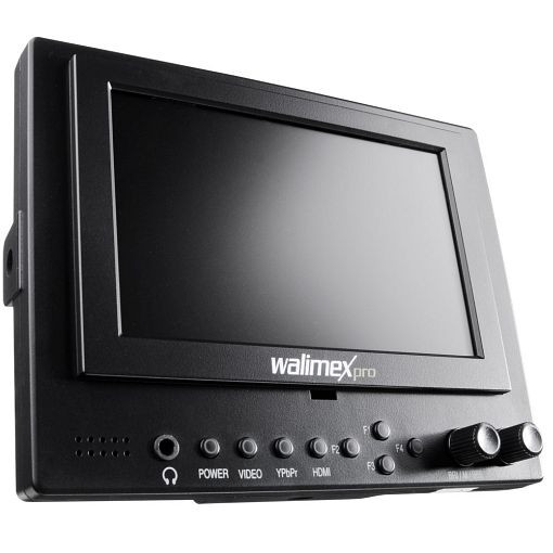Walimex pro Monitor LCD Cineast I 12,7 cm 5 pollici DSLR video Full HD, visiera parasole, portabatteria, alimentatore, batteria, 18682