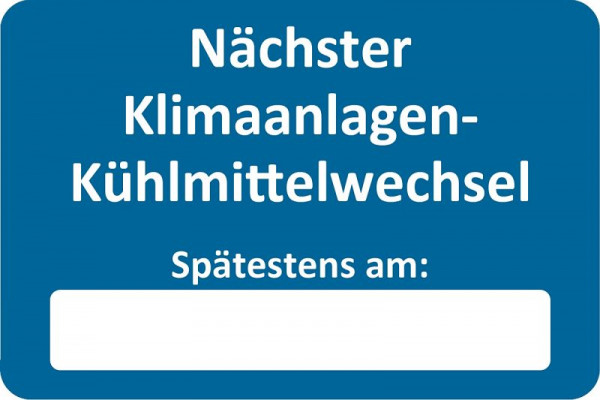Adesivo del servizio clienti Eichner, blu, testo: Next AC Coolant Change, PU: 250 pezzi, 9220-00058
