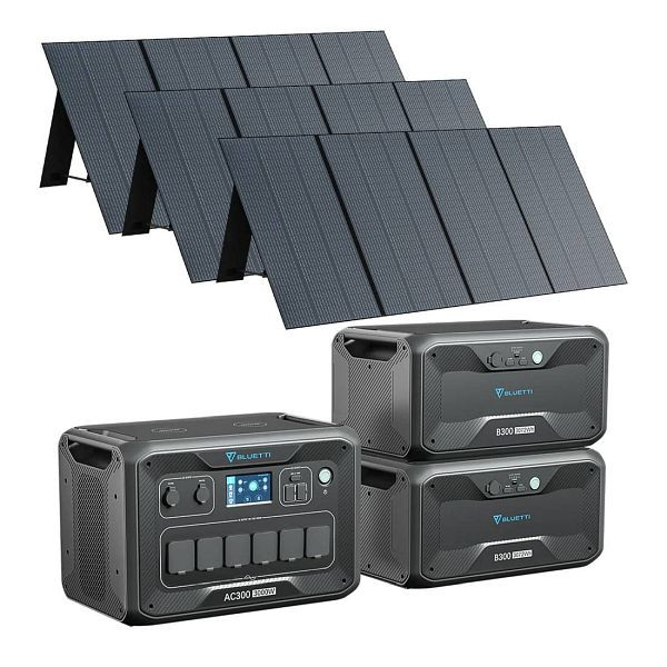 Generatore BLUETTI AC300 + 2x accumulatori B300 + 3x pannelli solari PV350, AC300+2xB300+3xPV350