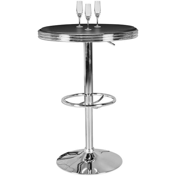Wohnling American Diner tavolo da bar Elvis rotondo Ø 60 cm alluminio rivestimento in ecopelle nero/argento, WL5.113