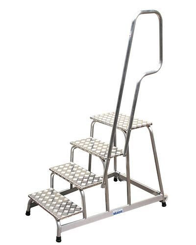 Gradino di montaggio DENIOS in alluminio, con corrimano e rotelle, 4 gradini, 156-824