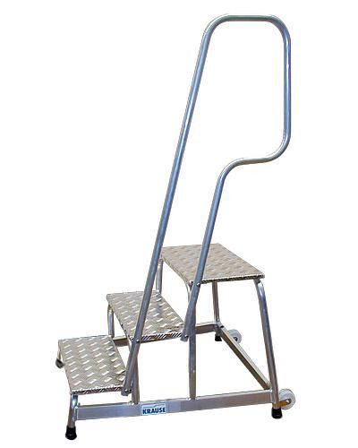 Gradino di montaggio DENIOS in alluminio, con corrimano e rotelle, 3 gradini, 156-818