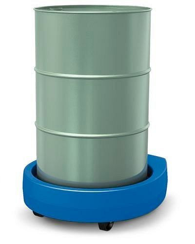Rullo cilindrico DENIOS Poly200 E in polietilene (PE), 2 ruote fisse, 2 ruote girevoli, blu, 181-868