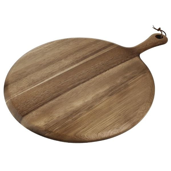 OLYMPIA tagliere rotondo in legno di acacia con manico 33cm, GM308