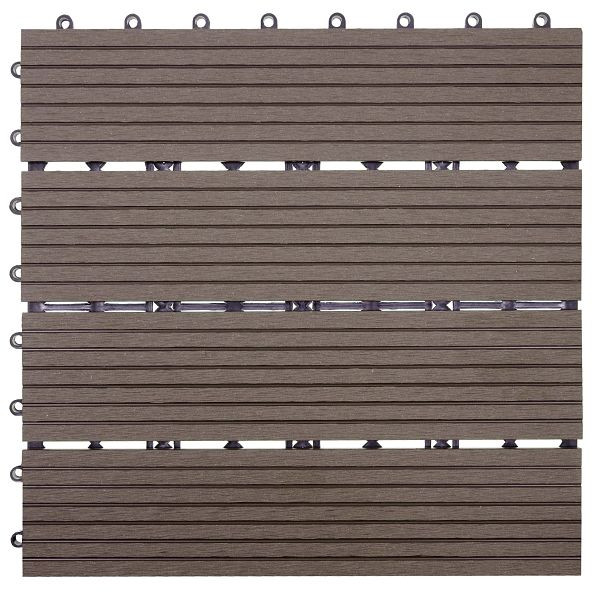 Mendler Piastrella per pavimenti in WPC Rhone, aspetto legno balcone/terrazzo, 11x ciascuno 30x30 cm = 1 mq, base, caffè lineare, 54439