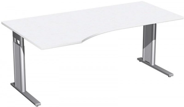 geramöbel Scrivania per PC sinistra, regolabile in altezza, copertura con piedino a C opzionale, 1800x1000x680-820, bianco/argento, N-647306-WS