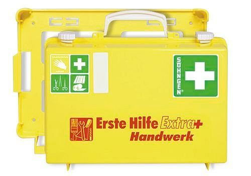 DENIOS First Aid Kit Extra Plus "Handwerk", contenuto di base secondo DIN, supporto da parete, 164-939