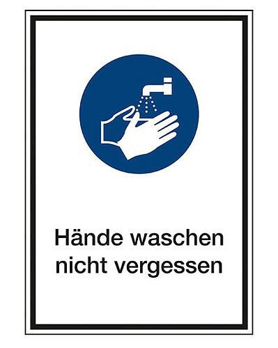 Cartello combinato DENIOS "Non dimenticare di lavarti le mani", ISO 7010, pellicola 130 x 185 mm, 273-293