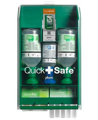 DENIOS QuickSafe Basic Box, postazione di primo soccorso con lavaocchi e cerotti, 243-634
