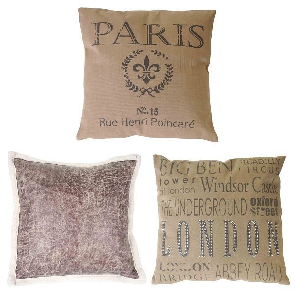 Mendler set di 3 cuscini decorativi London + Paris + similpelle scamosciata, cuscini per divani cuscini decorativi con imbottitura 45x45 cm, 51881 + 51884 + 51885