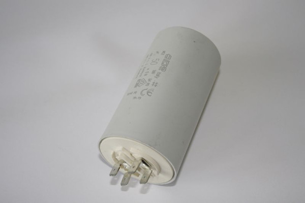 Condensatore ELMAG 55 µF per TIGER 400/10/22 W, BOY 330Ø 50 mm, lunghezza totale 106 mm (compresi 4 connettori piatti), 9100543