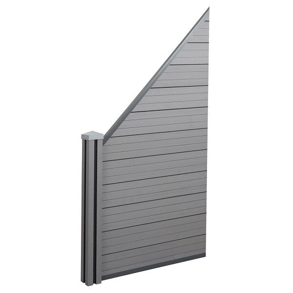 Paravento Mendler in WPC Sarthe, recinzione frangivento, palo in WPC, elemento di estensione in diagonale a sinistra, 0,98 m grigio, 65075