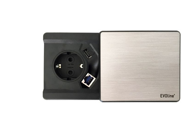 Copertura Hammerbacher aspetto acciaio inossidabile, 1 presa VDE, 16A, 1 caricatore USB, tipo A, VELDO800