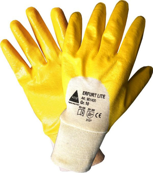 Hase Safety ERFURT lite, guanti di sicurezza a 5 dita in nitrile giallo, parzialmente rivestiti, taglia: 10, UI: 12 paia, 901400-10