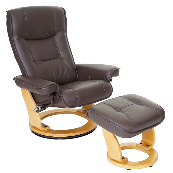 Sedia relax Mendler MCA Hamilton, sgabello per sedia TV, capacità di carico 130 kg in vera pelle, marrone, marrone naturale, 56051