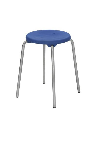 Sgabello Lotz in acciaio inossidabile, seduta in PU, blu, con inserto in acciaio inossidabile, Ø 350 mm, resistente, altezza seduta 580 mm, acciaio inossidabile, impilabile, 3258.33