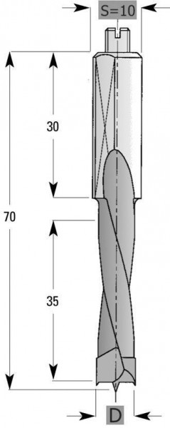 Punta per tasselli Edessö HW S10, fresata posteriore, A: 5, B: 35, GL: 70 - RH, 143605001
