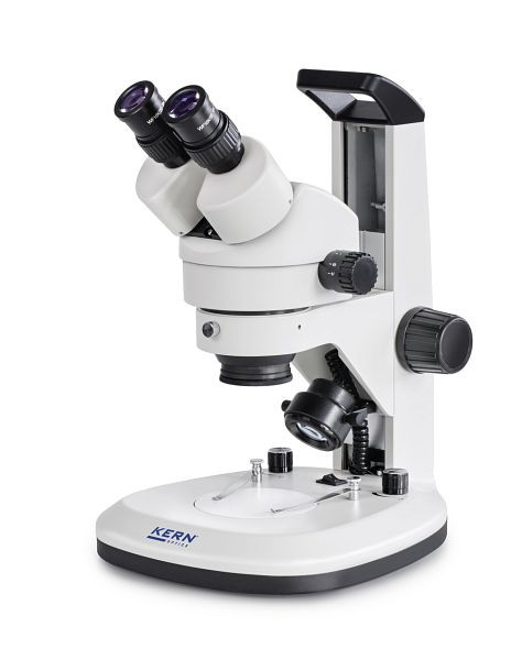 KERN Optics stereomicroscopio con zoom, con impugnatura, Greenough 0,7 x - 4,5 x, binoculare, oculare HWF 10x / Ø 20 mm di altezza, alimentatore integrato, OZL 467