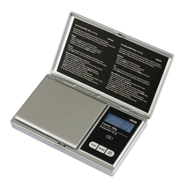 Bilancia tascabile PESOLA con capacità 500 g argento, graduazione 0,1 g, piattaforma in acciaio inossidabile, CE, RoHS, MS500