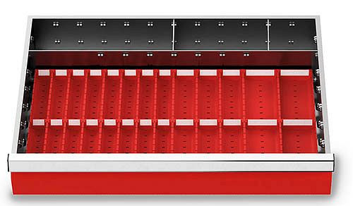 Inserti per cassetti Bedrunka+Hirth T500 R 24-16, per altezza pannello 100 mm, 37 pezzi, 168-130