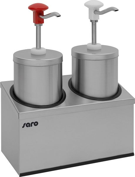 Distributore di salsa Saro modello PD-005 incluso supporto per due distributori di salsa, acciaio inossidabile, cromo, plastica, 421-1015