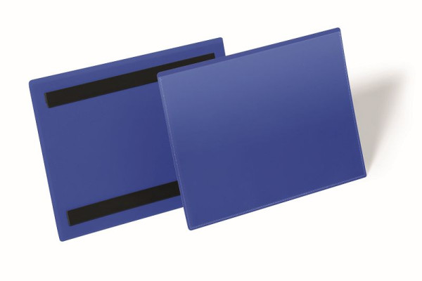 Tasca identificativa magnetica DURABLE A5 orizzontale, blu scuro, confezione da 50, 174307