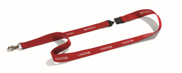 Cinturino in tessuto DURABLE con moschettone, cinturino rosso con stampa bianca "VISITOR", confezione da 10, 823803