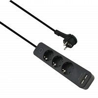 Ciabatta Helos ADVANCED, 3 vie, caricatore USB nero, 1,5 m, con interruttore, 262818