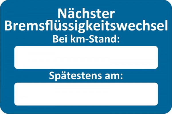 Adesivo del servizio clienti Eichner, blu, testo: Prossimo cambio del liquido dei freni a, UI: 250 pezzi, 9220-00057